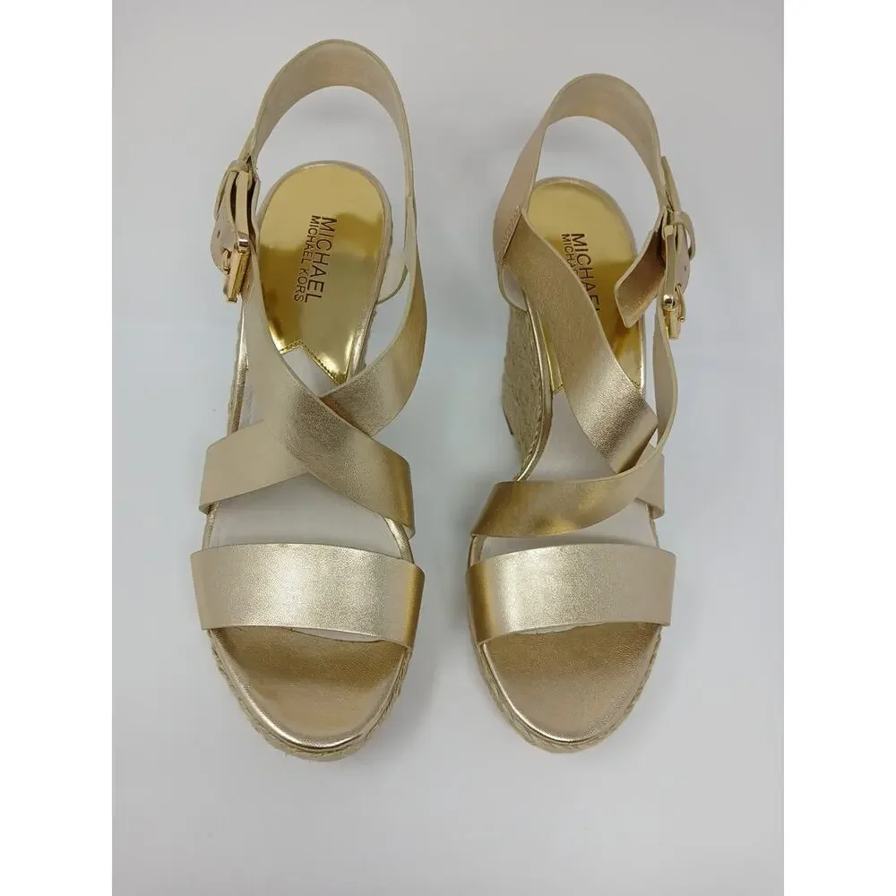 Michael Kors Giovanna MK Logo Pale Gold Espadrille Wedge Women’s US Size 10M New